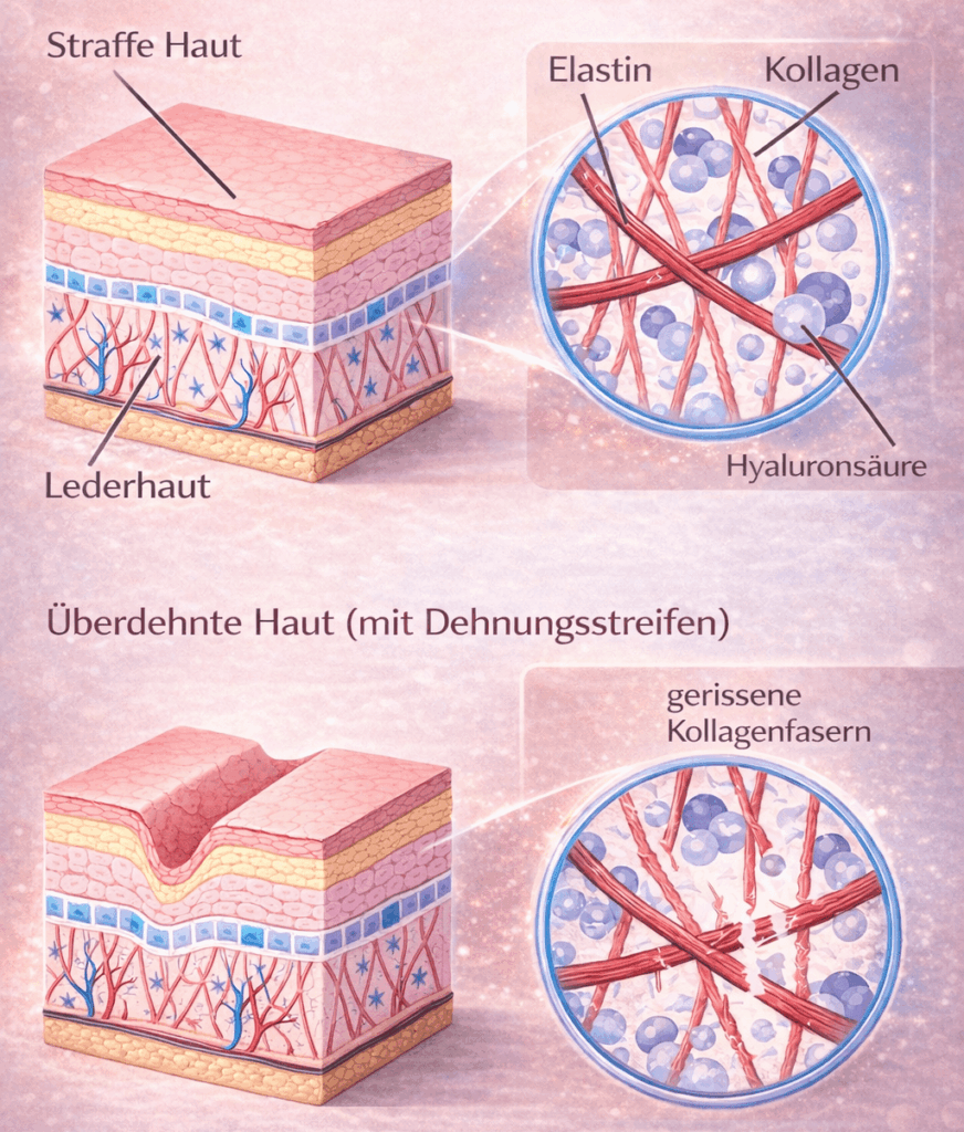 Vergleich von gesunder und überdehnter Haut