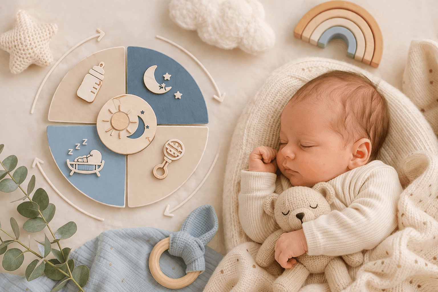 Baby‑Tagesrhythmus 0–3 Monate – Orientierung, Beispiele & sanfte Struktur 💛
